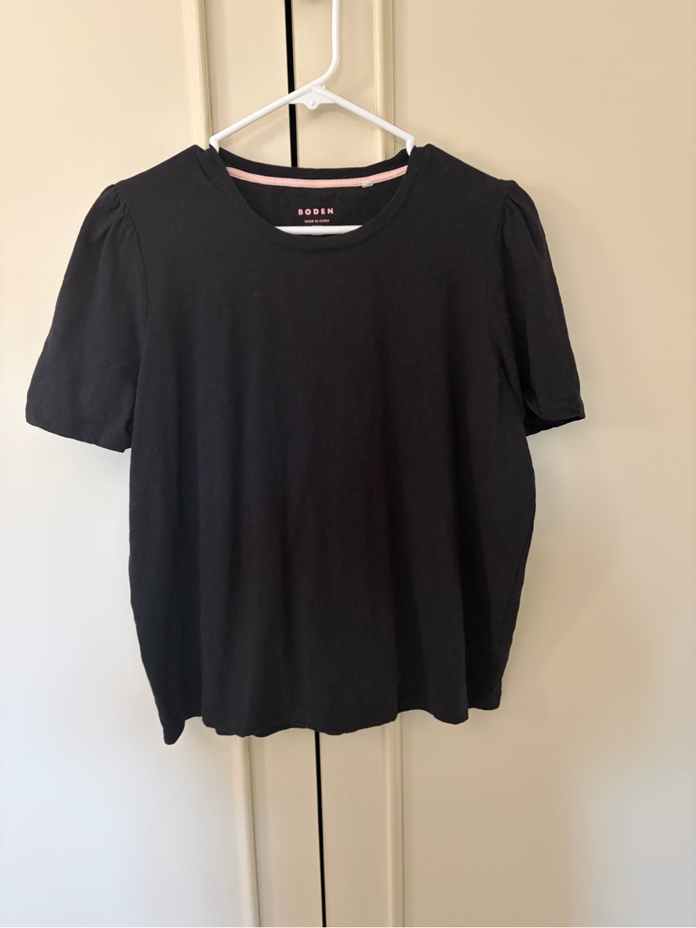 Boden Black Tee with Pink Trim